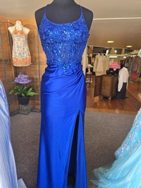 Royal Blue Beaded Prom Gown -